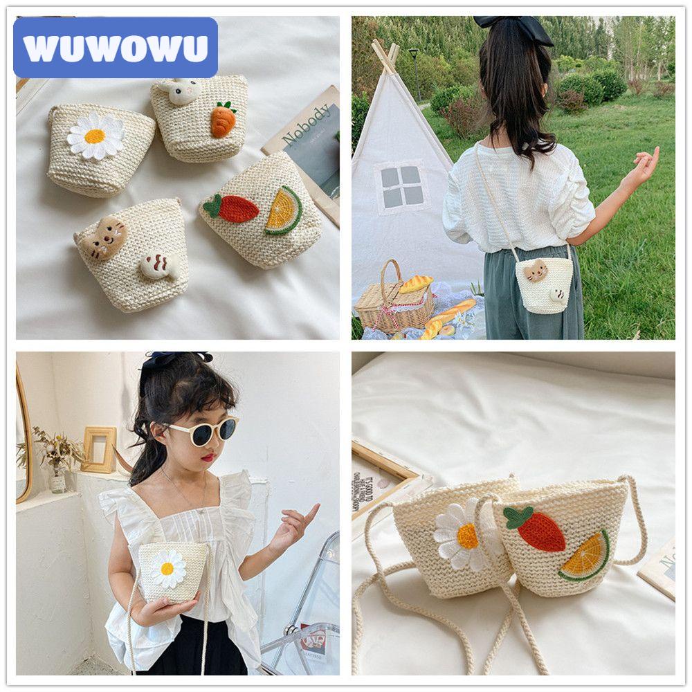 WUWOWU Túi đeo chéo đan len họa tiết thỏ hoạt hình dễ thương dành cho bé gái