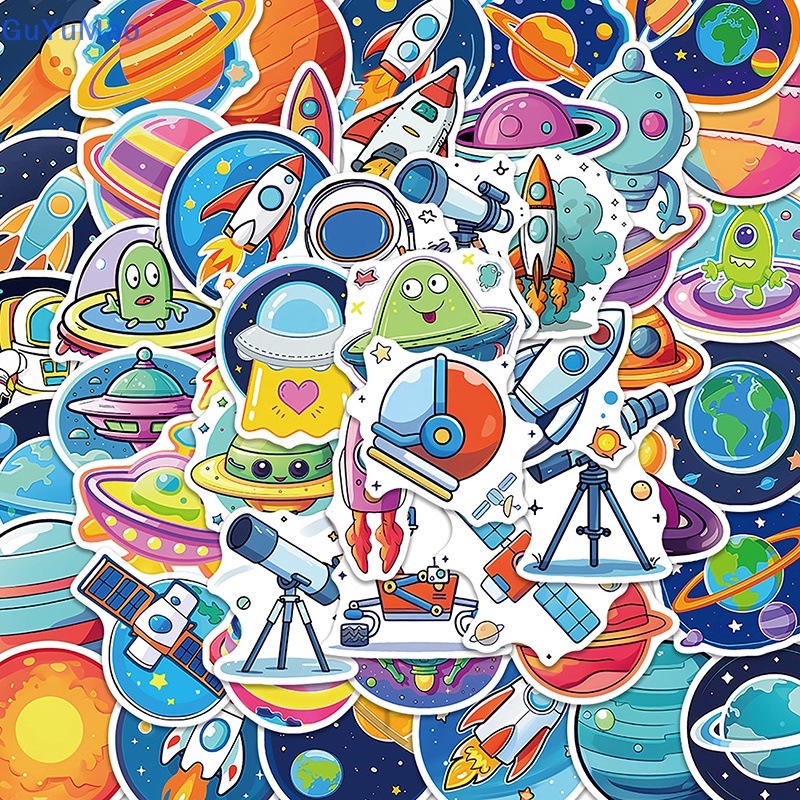 Set 50 Miếng Dán Hình Hành Tinh Vũ Trụ Hoạt Hình graffiti Trang Trí Xe Hơi Ghi Ta laptop Nhật Ký diy prta