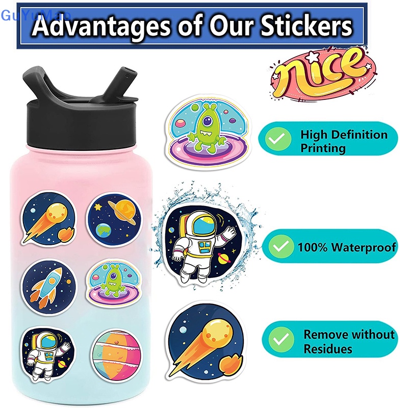 Set 50 Miếng Dán Hình Hành Tinh Vũ Trụ Hoạt Hình graffiti Trang Trí Xe Hơi Ghi Ta laptop Nhật Ký diy prta