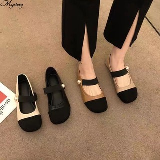 Giày búp bê mary jane đế bằng co giãn đính ngọc trai xinh xắn