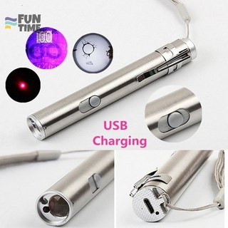 Đa chức năng 3 in1 mini usb đèn pin hợp kim nhôm usb sạc laser mới