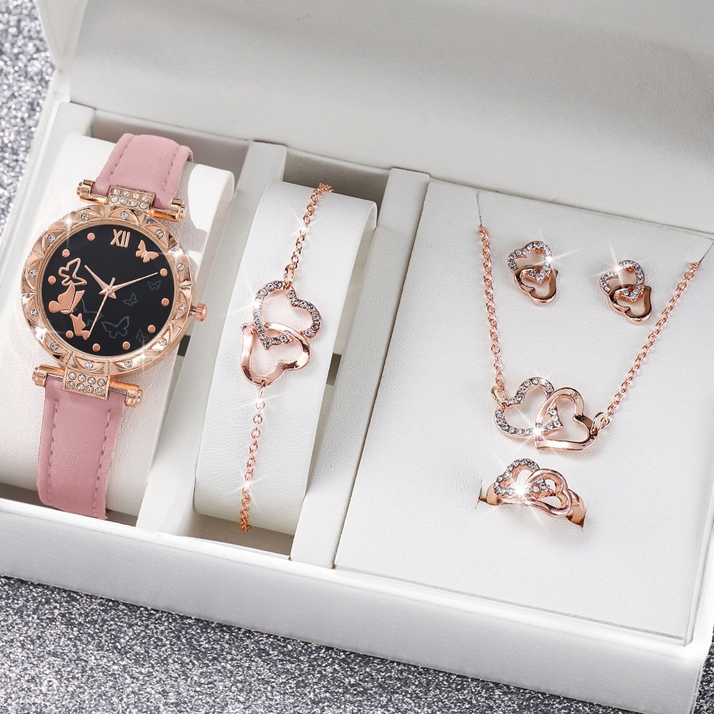 Đồng Hồ Nữ Dây Da Mặt Hình Bươm Bướm Dễ Thương