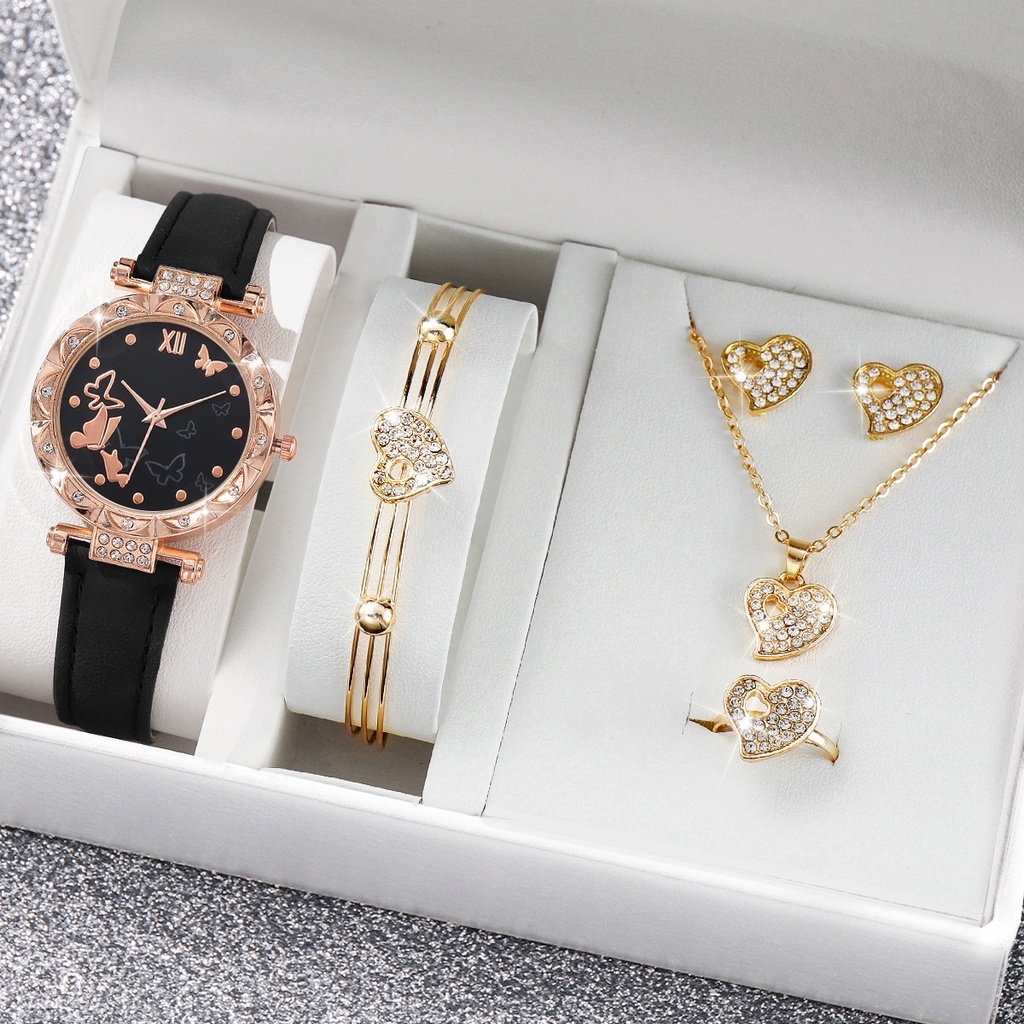 Đồng Hồ Nữ Dây Da Mặt Hình Bươm Bướm Dễ Thương