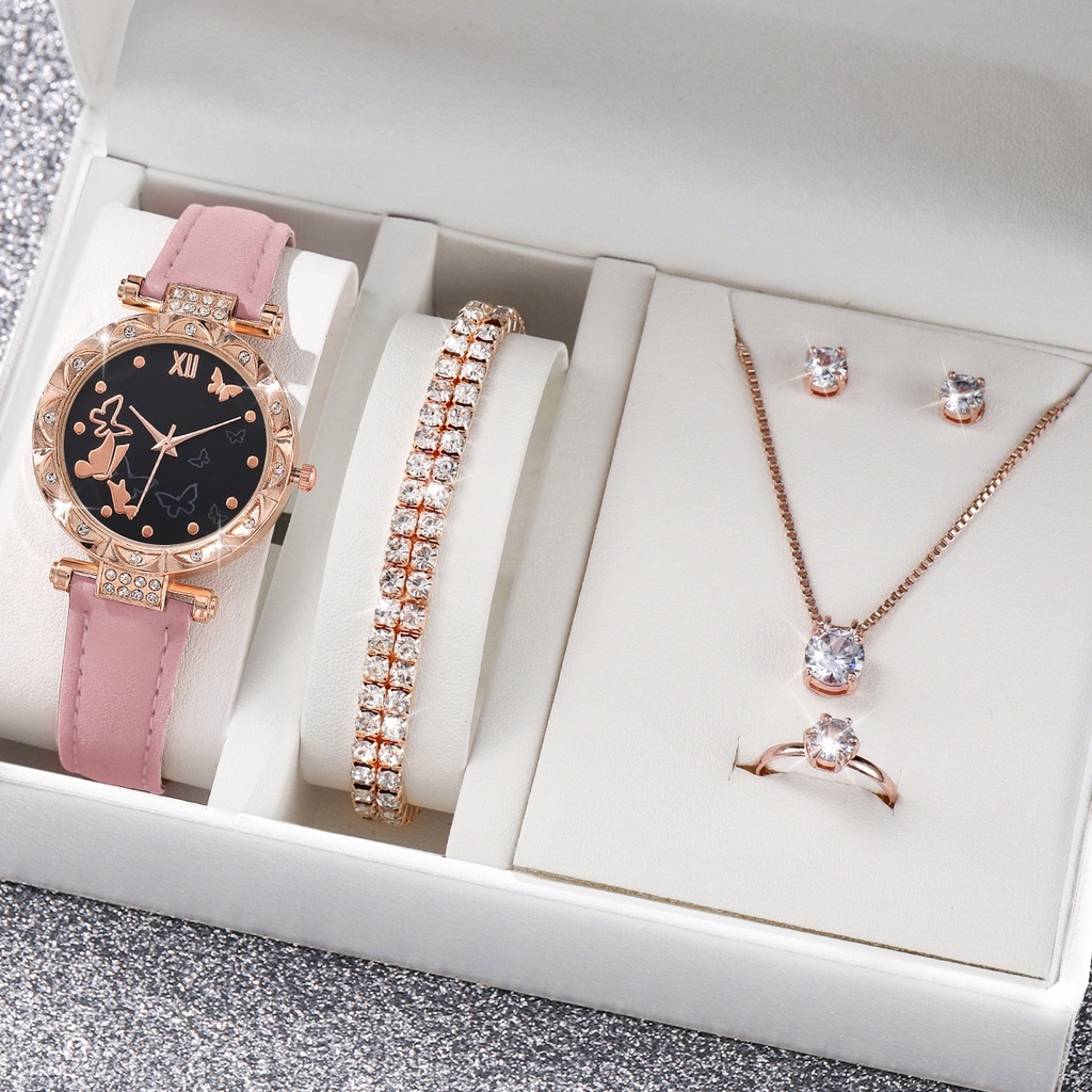 Đồng Hồ Nữ Dây Da Mặt Hình Bươm Bướm Dễ Thương