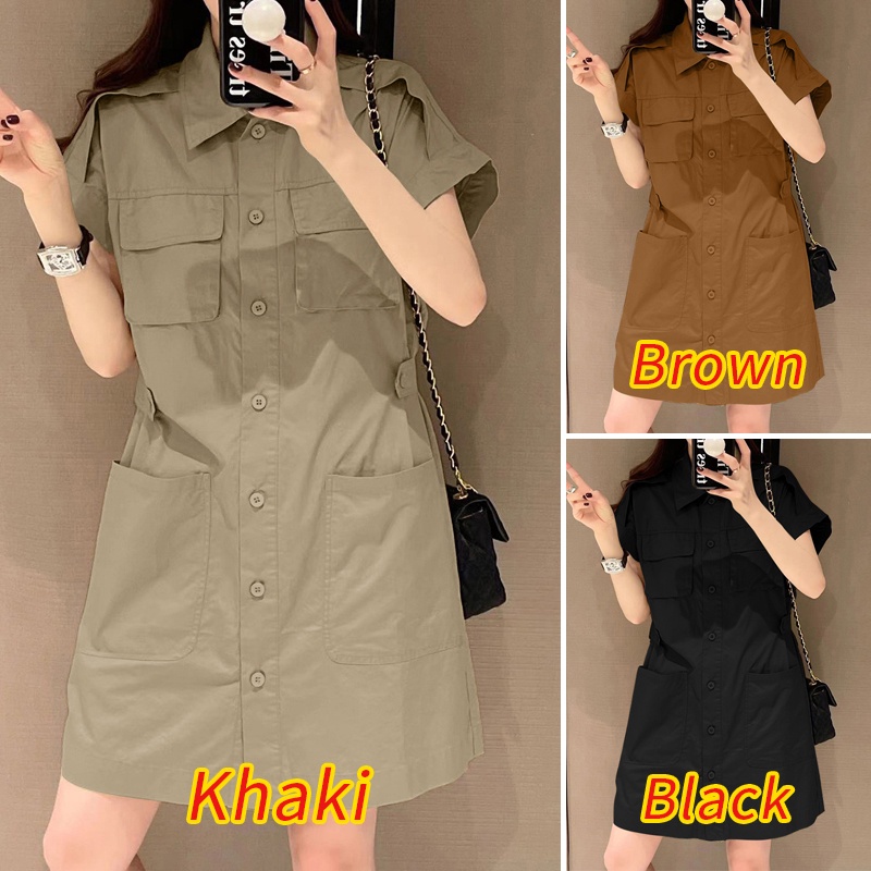 Zanzea Áo Sơ Mi Tay Ngắn Có Túi Phong Cách Hàn Quốc Cho Nữ