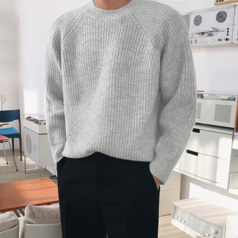 INCERUN Áo Thun Tay Dài Cổ Tròn Màu Trơn Thời Trang Cho Nam