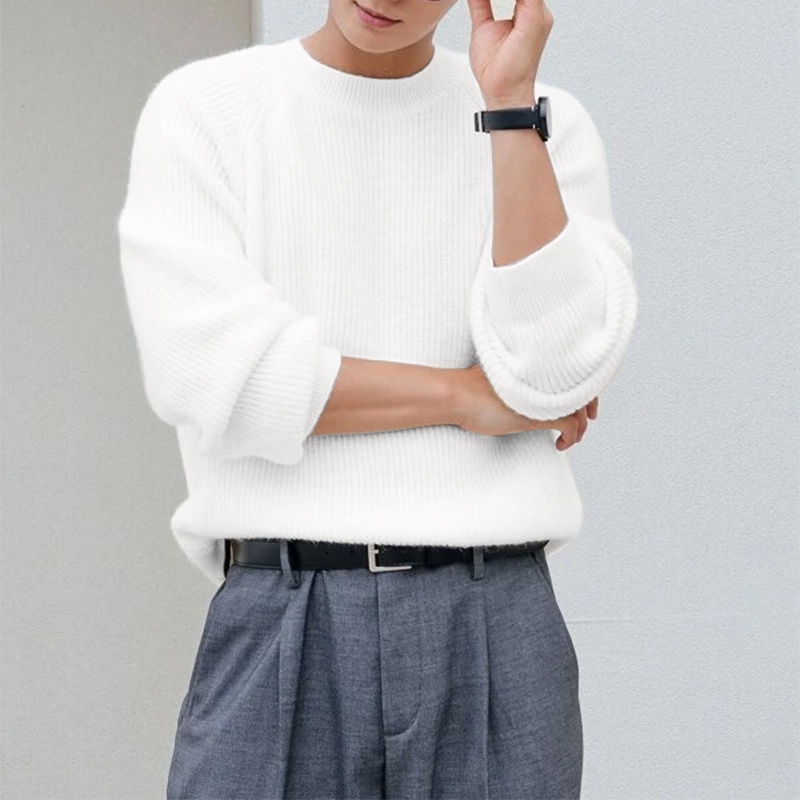 INCERUN Áo Thun Tay Dài Cổ Tròn Màu Trơn Thời Trang Cho Nam