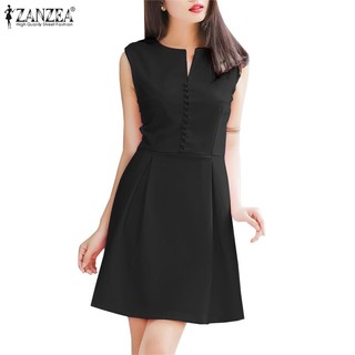 Zanzea Đầm Nữ Cộc Tay Cổ Tròn Thời Trang Hàn