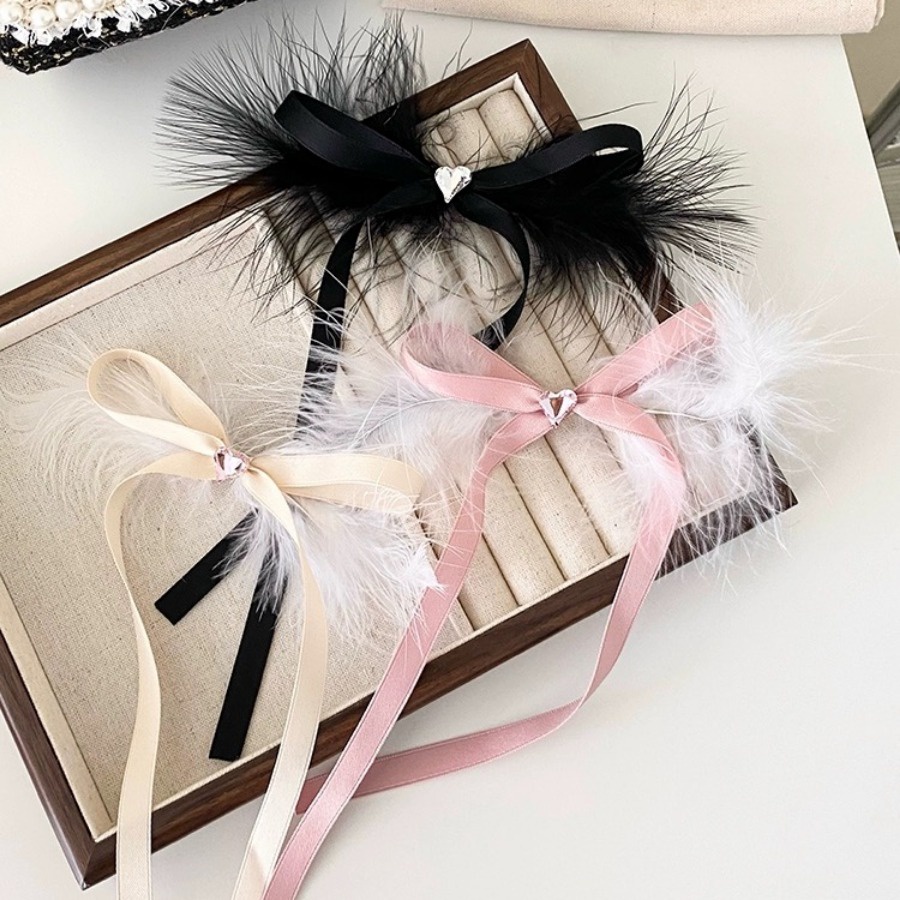 Kẹp Tóc Nơ Ruy Băng Đính Đá Hình Trái Tim Phong Cách Hàn Quốc Cho Nữ