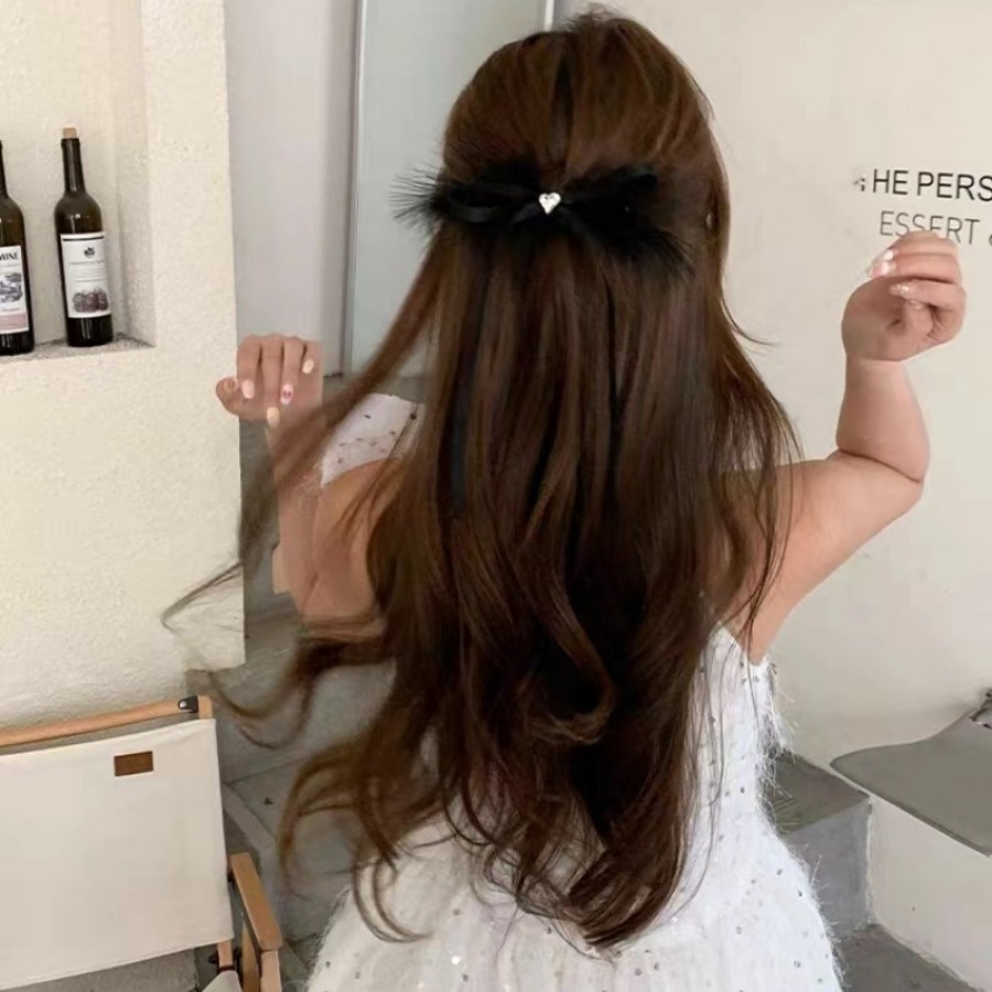 Kẹp Tóc Nơ Ruy Băng Đính Đá Hình Trái Tim Phong Cách Hàn Quốc Cho Nữ