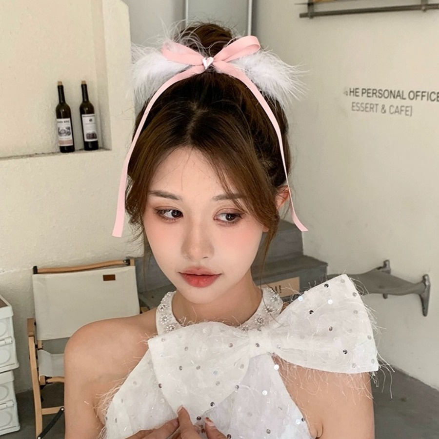 Kẹp Tóc Nơ Ruy Băng Đính Đá Hình Trái Tim Phong Cách Hàn Quốc Cho Nữ