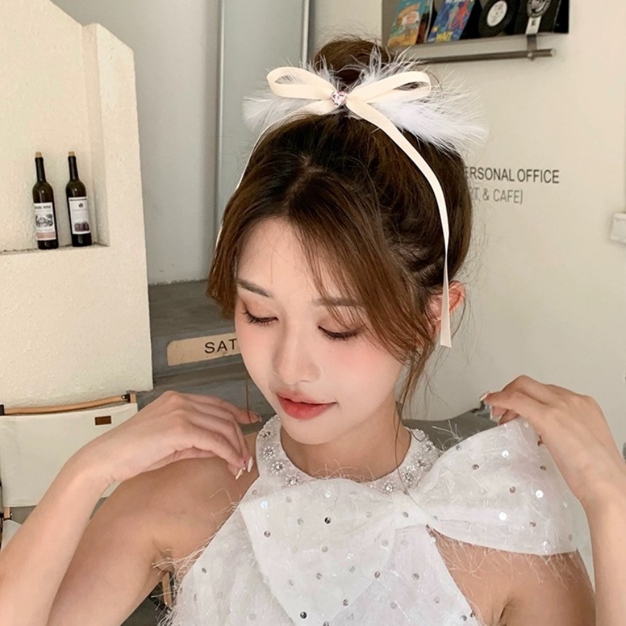 Kẹp Tóc Nơ Ruy Băng Đính Đá Hình Trái Tim Phong Cách Hàn Quốc Cho Nữ