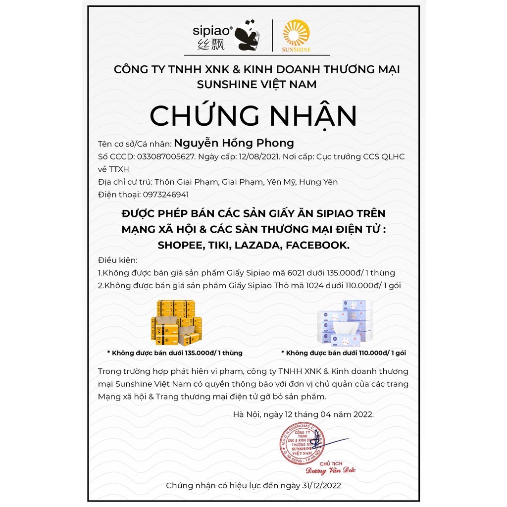 Set 10 Gói giấy ăn Sipiao / Chuẩn giấy Sipiao