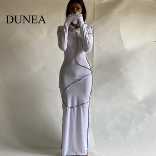 DUNEA Đầm Dài Tay Có Mũ Thiết Kế Ôm Sát Tôn Dáng Quyến Rũ Thời Trang Dành Cho Nữ