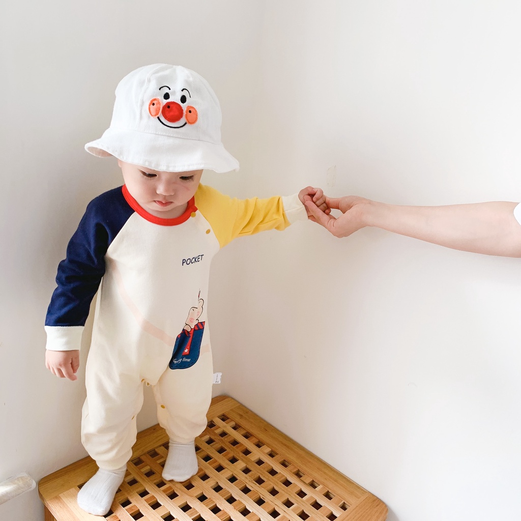 Bộ Áo Liền Quần Bằng cotton Tay Ngắn In Hình Gấu Màu Tương Phản Thời Trang Mùa Hè Cho Bé Gái 0-2 Tuổi