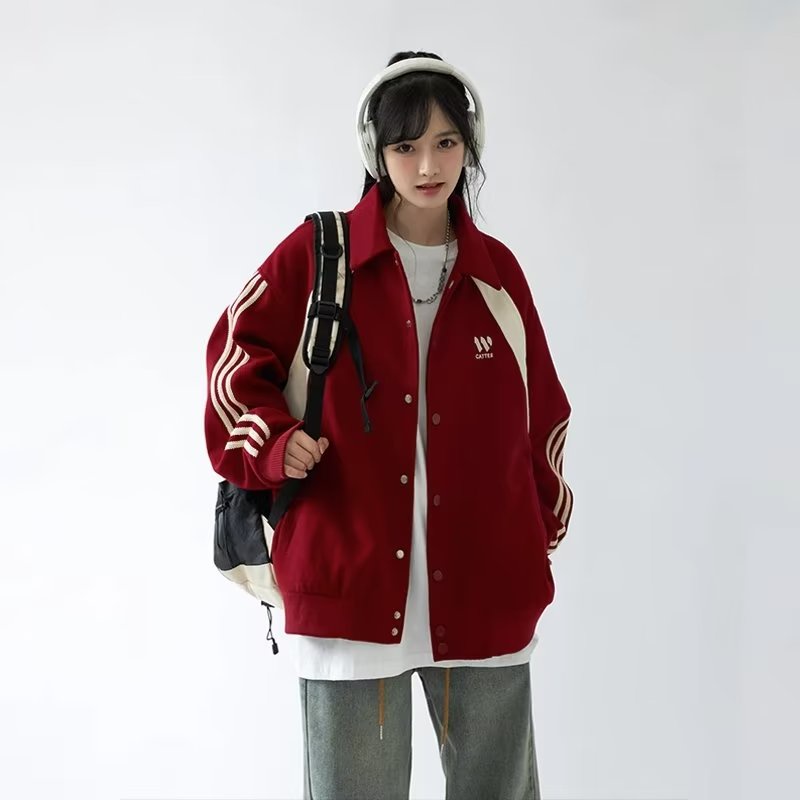 Eershenshi Áo Khoác Nam Dáng Rộng Phối Màu Tương Phản Phong Cách Nhật Bản