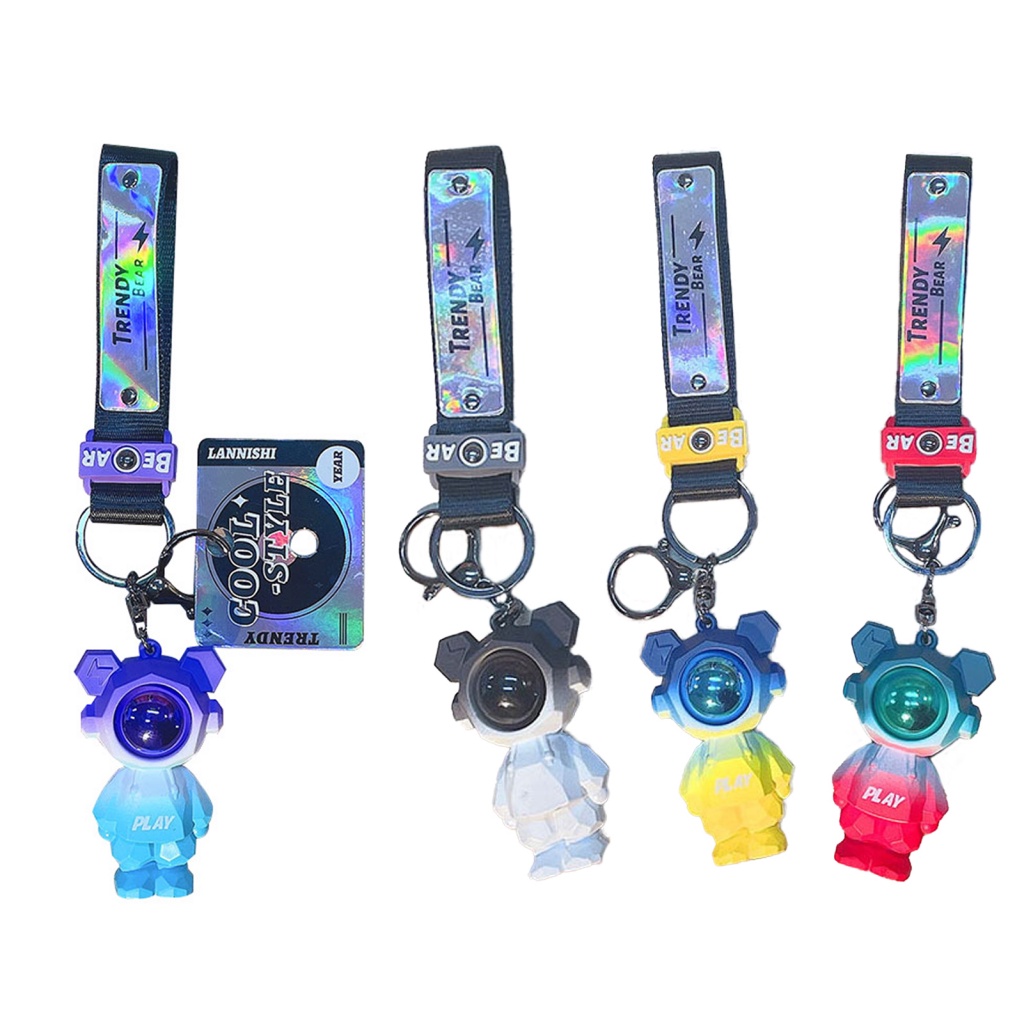 Móc Khóa Hình Gấu / Phi Hành Gia 3d Bằng pvc Hoạt Hình Dễ Thương diy