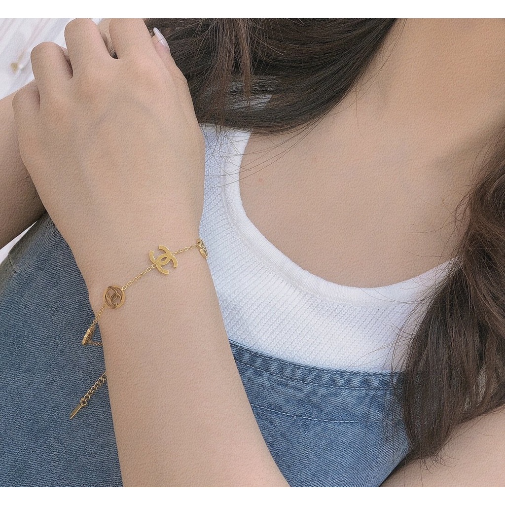 Vòng Tay Dây Xích Bằng Thép Titan Không Gỉ In logo cc Chống Nước Chống Rỉ Sét