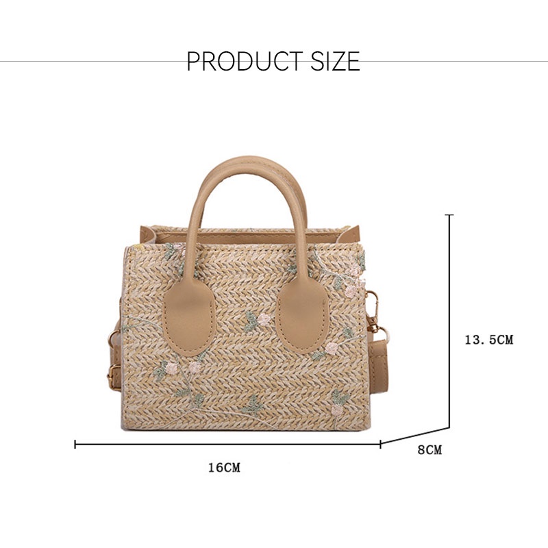 XINYIMEI Túi Rơm Dệt Tay Đeo Vai Nhỏ Xinh Họa Tiết Hoa Tươi Mới Phong Cách Nhật Bản