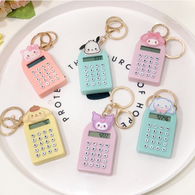 Sanrio Máy Tính mini Kèm Móc Khóa Và Máy Tính Điện Tử Nút Silicon Dễ Thương