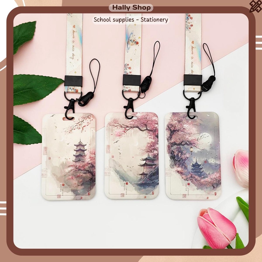 Dây đeo thẻ học sinh, bảng tên dành cho sinh viên hoạ tiết phong cảnh cổ trang dễ thương - Hally shop