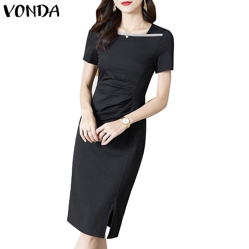Đầm midi Cổ Vuông Tay Ngắn Họa Tiết Kẻ Sọc Phong Cách Hàn Quốc Thời Trang Cho Nữ