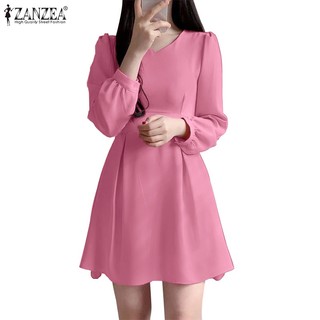 Zanzea Đầm Nữ Tay Dài Cổ Chữ v Phong Cách Thời Trang Hàn Quốc