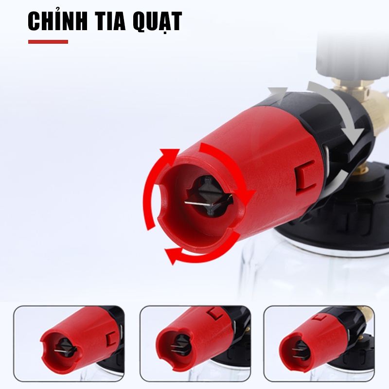 Bình foam tạo bọt tuyết So Easy chuyên nghiệp nhựa PA trong suốt, 1 lít chỉnh tia C0004-47, tặng khớp nối nhanh vòi phun