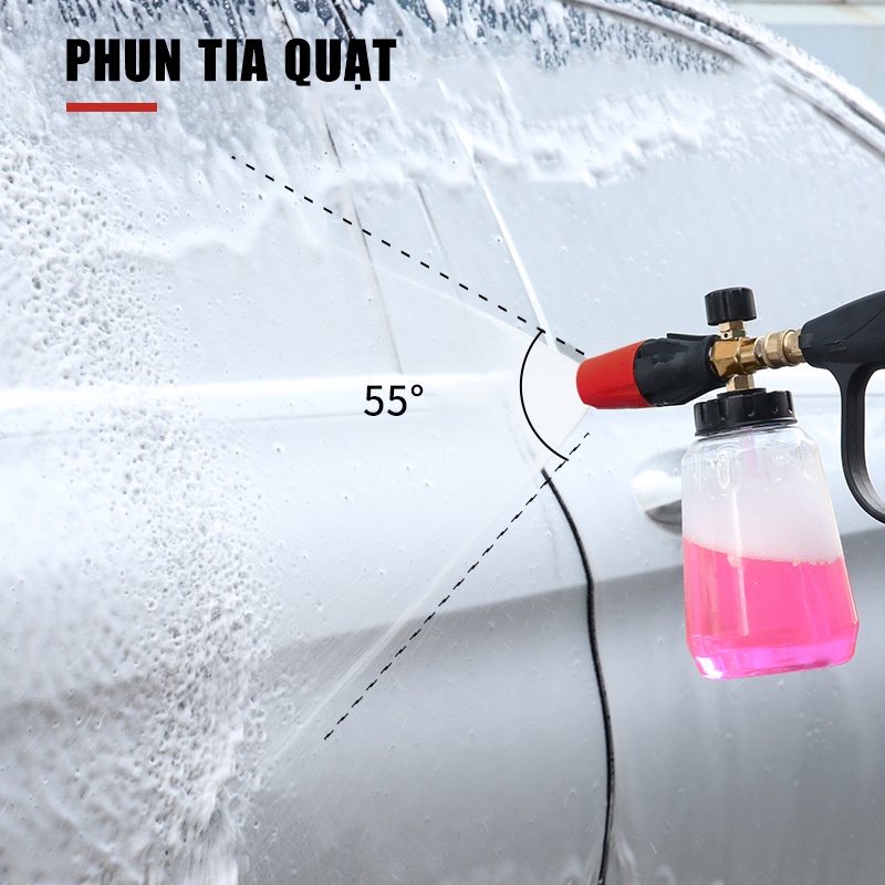 Bình foam tạo bọt tuyết So Easy chuyên nghiệp nhựa PA trong suốt, 1 lít chỉnh tia C0004-47, tặng khớp nối nhanh vòi phun