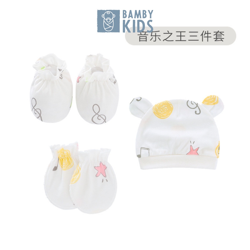 Combo 5 món mũ bao tay, bao chân cotton mềm mại cho bé sơ sinh