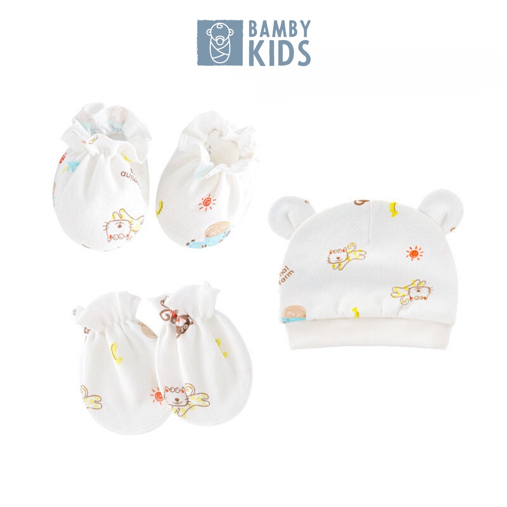 Combo 5 món mũ bao tay, bao chân cotton mềm mại cho bé sơ sinh