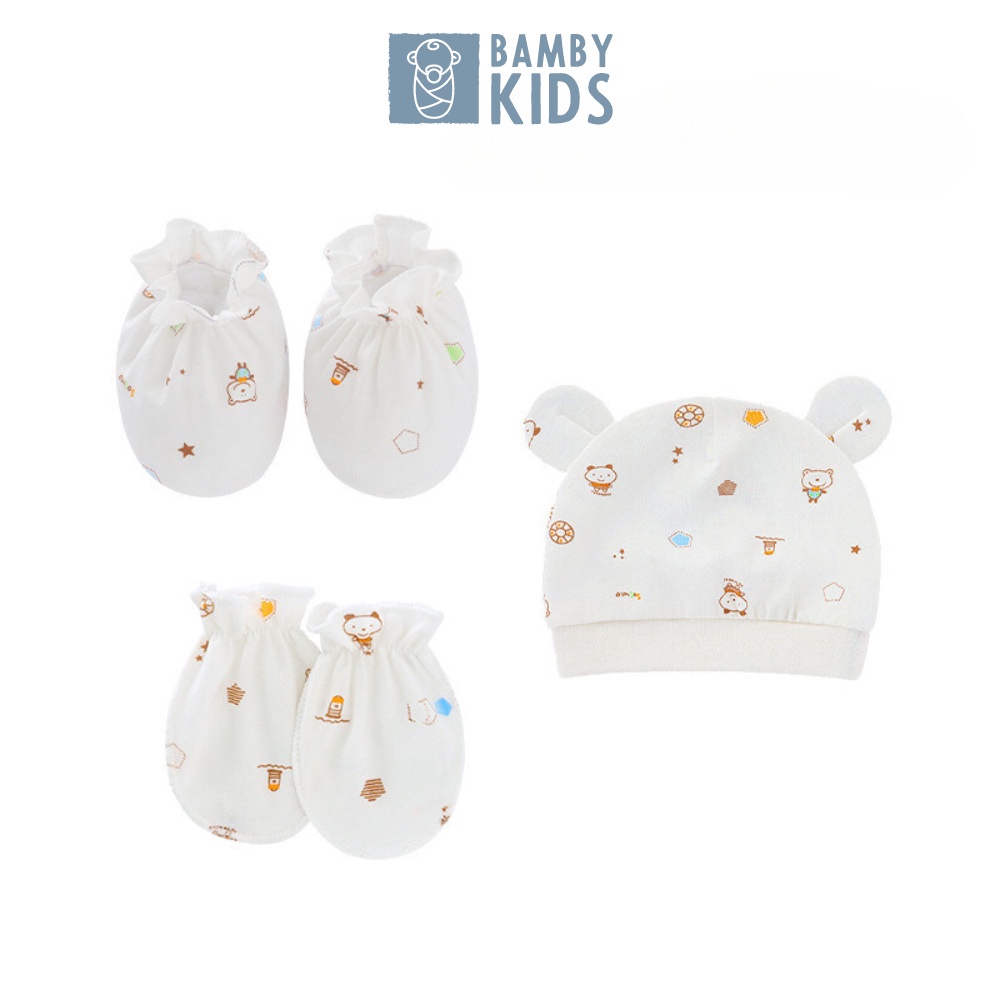 Combo 5 món mũ bao tay, bao chân cotton mềm mại cho bé sơ sinh