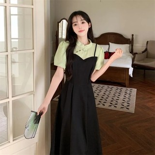Đầm Dài Giả Hai Lớp Tay Ngắn Cài Khóa Thời Trang Mùa Hè Cho Nữ