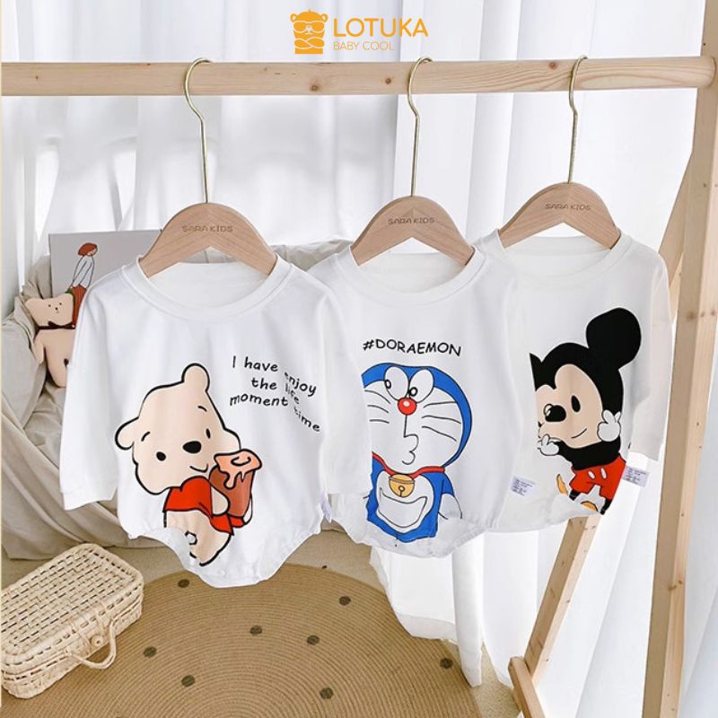 Bodysuit Dài Tay Sơ Sinh Lotuka In Hoạt Hình Dễ Thương, Body Chip Thu Đông Chất Thun Cho Bé Từ 3-12kg