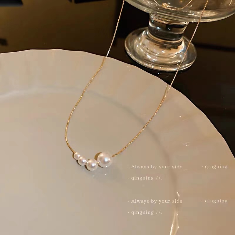 Vòng cổ Mạ Vàng Mặt Hình Hoa tulip Đính Ngọc Trai Nhân Tạo Thời Trang