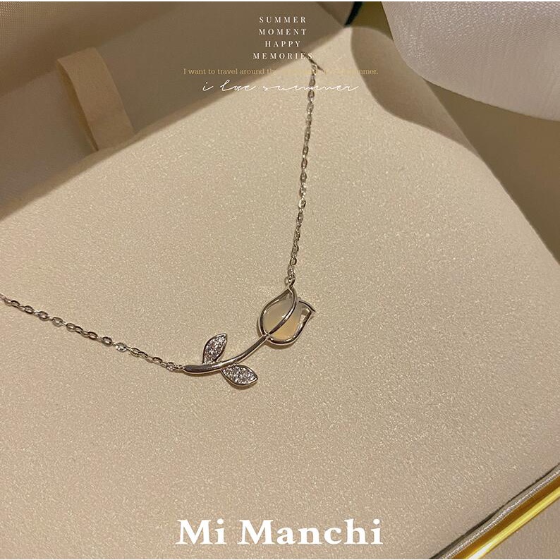 Vòng cổ Mạ Vàng Mặt Hình Hoa tulip Đính Ngọc Trai Nhân Tạo Thời Trang