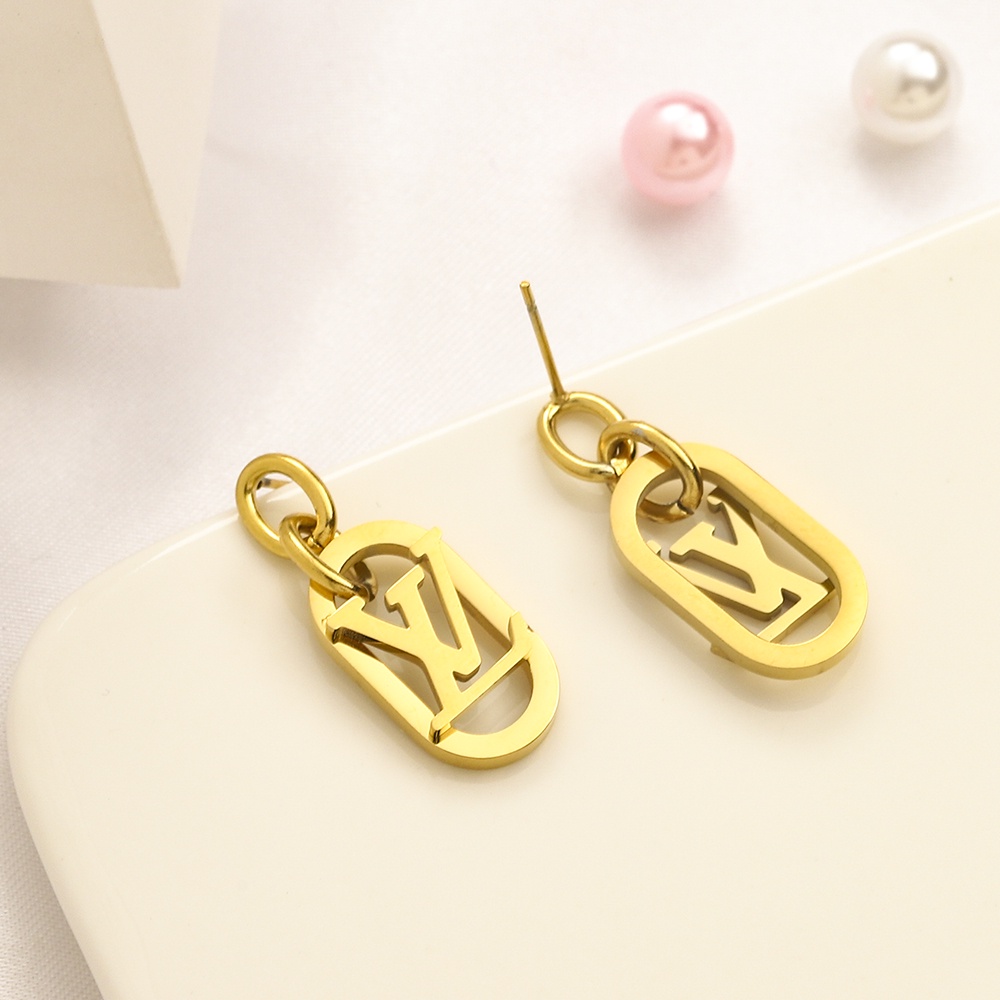 Thời Trang Khuyên Tai Vòng Đôi Bằng Thép titanium In Chữ lv