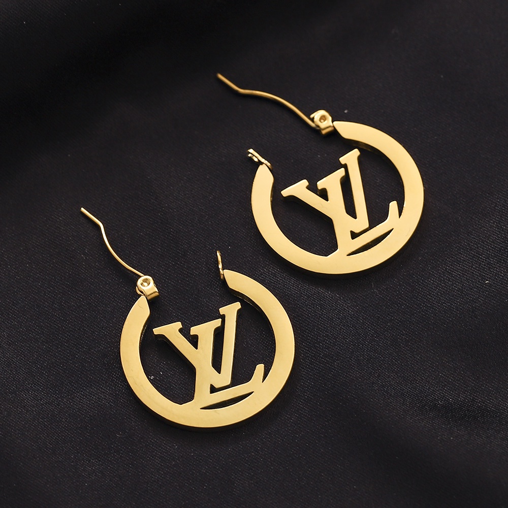 Thời Trang Khuyên Tai Vòng Đôi Bằng Thép titanium In Chữ lv