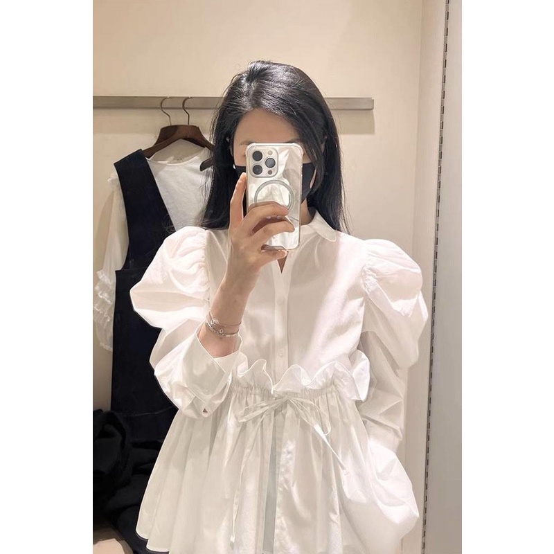 Áo Kiểu Tay Phồng Thiết Kế Dây Rút Thời Trang Mùa Xuân Mới Cho Nữ