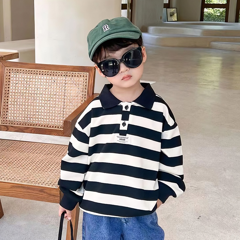 Áo Sơ Mi Tay Dài Kẻ Sọc Màu Sắc Thời Trang Hàn Quốc Cho Bé Trai 1-6 Tuổi