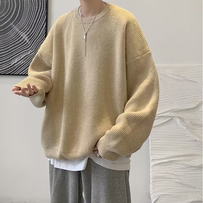 Áo sweater Cổ Tròn Dáng Rộng Màu Trơn Thời Trang Thu Đông Cho Nam Và Nữ