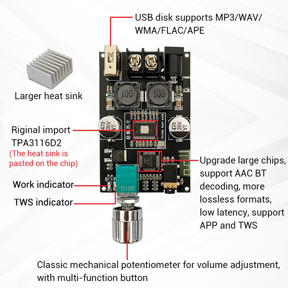 Bảng Mạch Khuếch Đại Âm Thanh Kỹ Thuật Số zk-1001b tpa3116 100w dc 7v 24v tpa3116