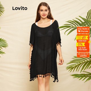 Lovito sexy Áo khoác nữ có tua rua trơn L33AD042