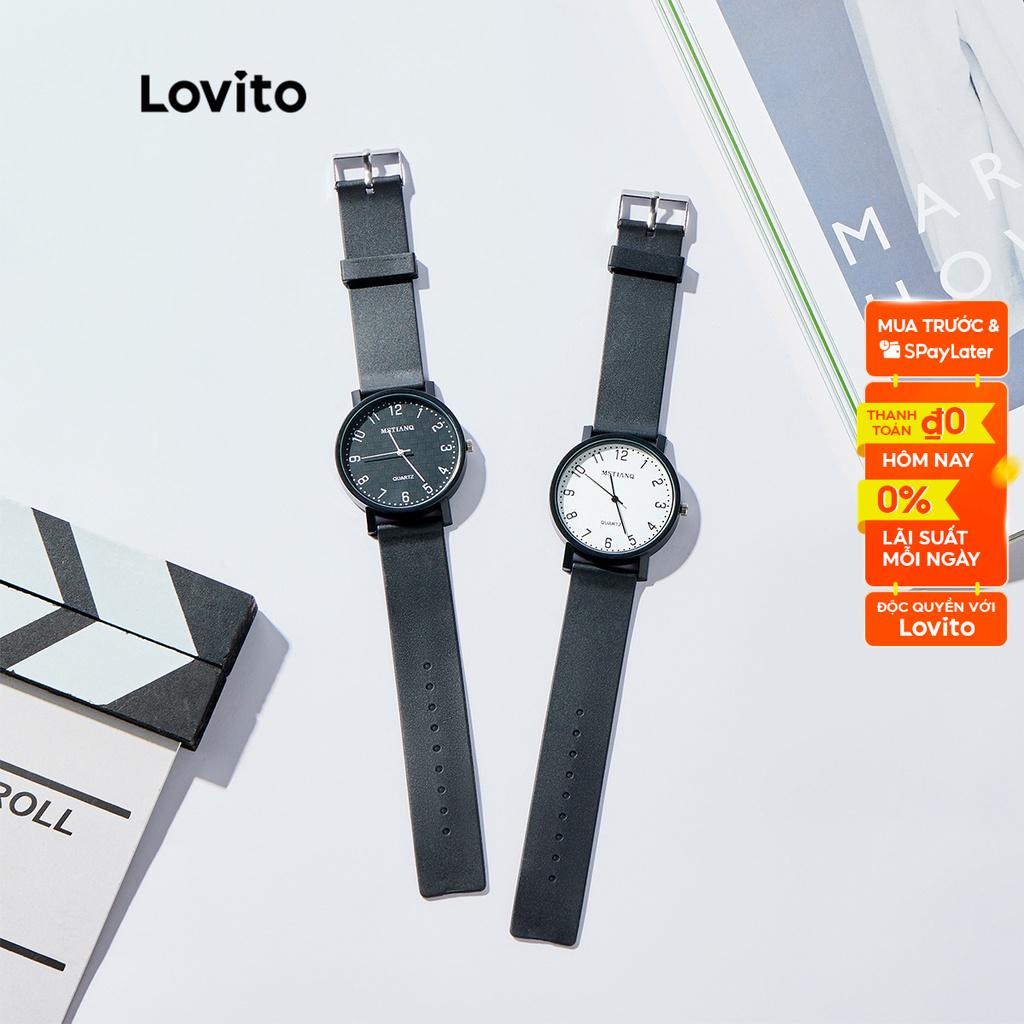 Đồng hồ quartz Lovito phối dây da màu trơn thường ngày cho nữ L50AD102 (Màu trắng/ đen)