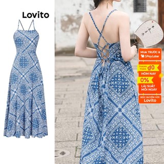 Đầm Lovito xếp nếp có dây buộc họa tiết Paisley phong cách Boho thời trang cho nữ L55AD052