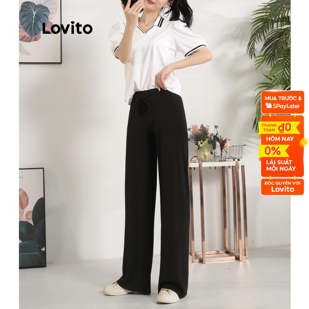 Quần Lovito ống rộng lưng cao thiết kế trơn phẳng L02066