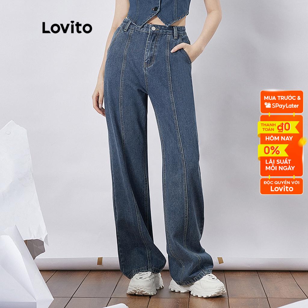 Quần jean denim Lovito có túi đệm phong cách bạn trai cho nữ L36AD034 (màu xanh lam)