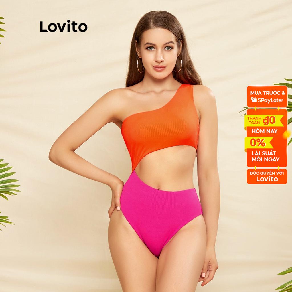 Lovito Đồng bằng một vai nữ một mảnh Sexy L33AD033 (Cam)
