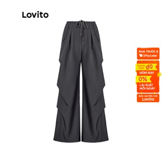 Quần Lovito xếp nếp cột dây phối túi màu trơn thường ngày cho nữ L49AD100 (Màu xám)