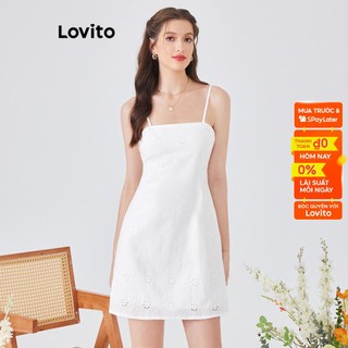 Đầm Lovito phong cách thường ngày dáng chữ A có khóa kéo sau lưng dây vai điều chỉnh dành cho nữ L54ED134 (trắng)